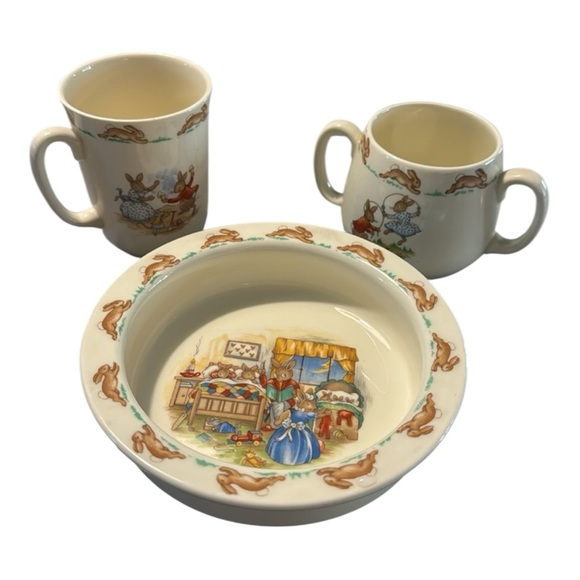 BUNNYKINS (3) piece bundle set Royal Doulton Tableware LTD 1936 mugs, one bowl - Picture 1 of 13